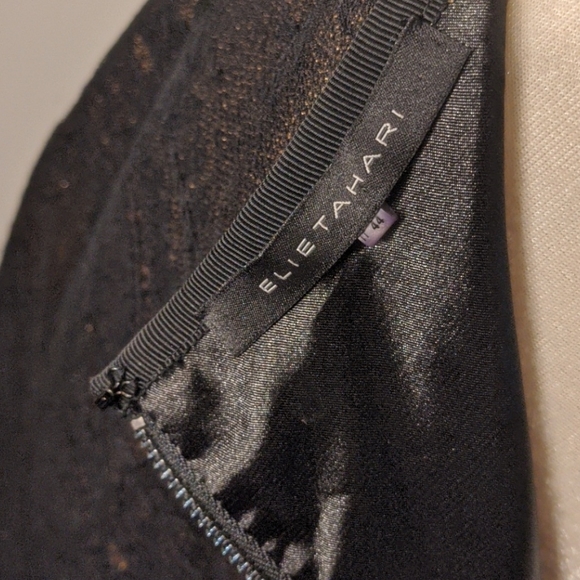 Elie Tahari Gold Shimmer Black Lace Overlay Skirt - Picture 6 of 7